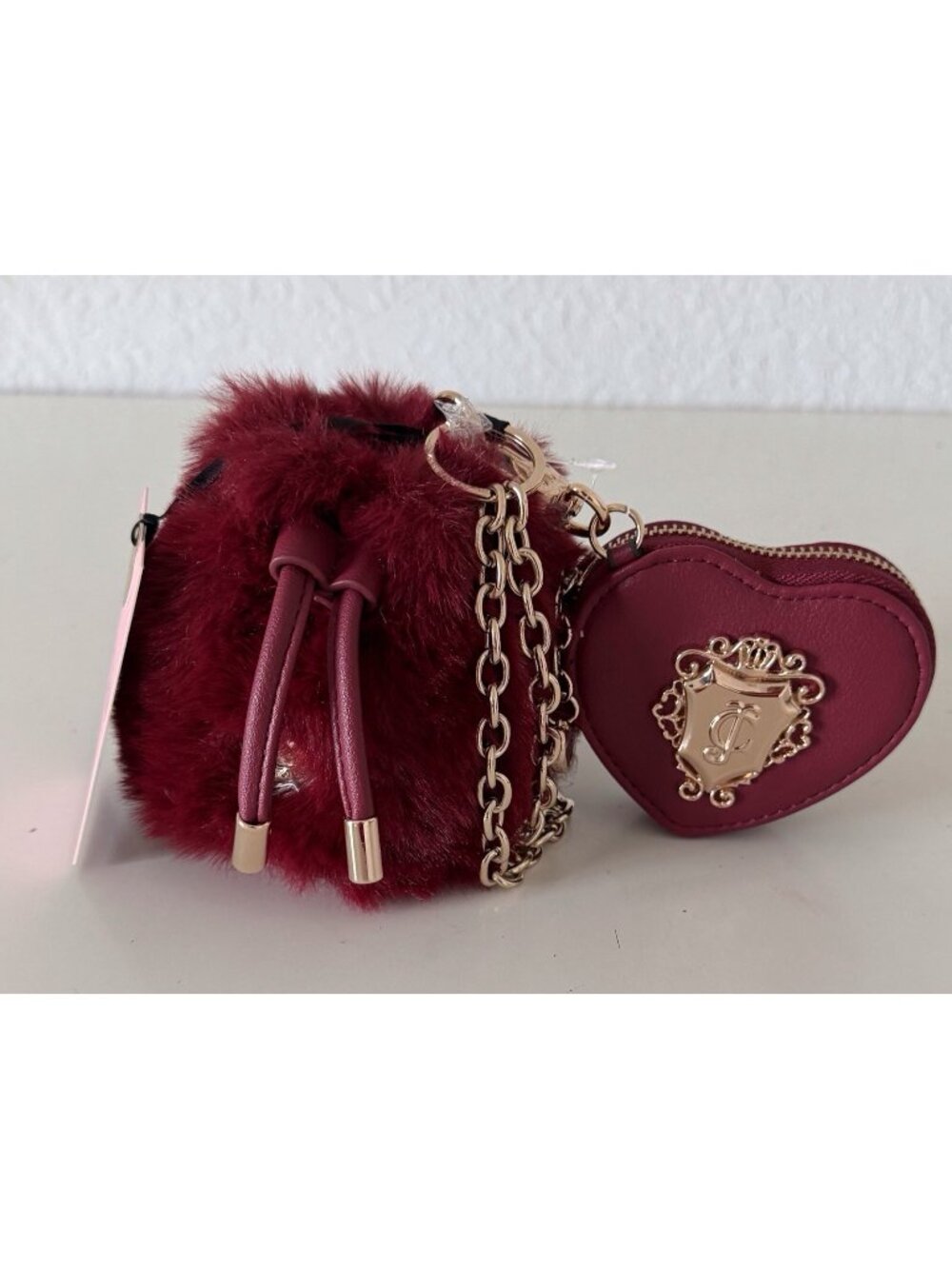 Juicy Couture Glamor Gang String & Heart Micro Bag Charm Cranberry Juice Coin
